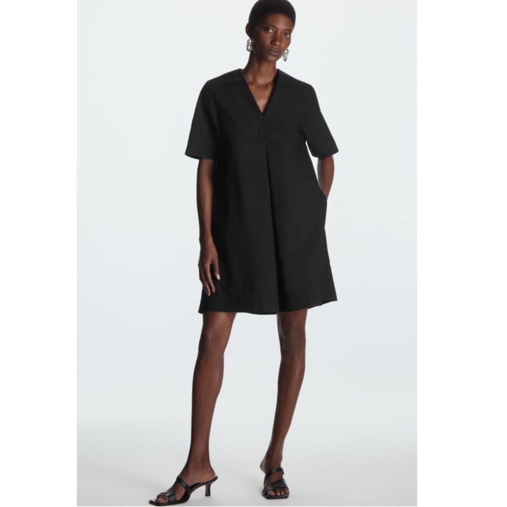 COS Black V‑Neck Short Sleeve Mini Dress